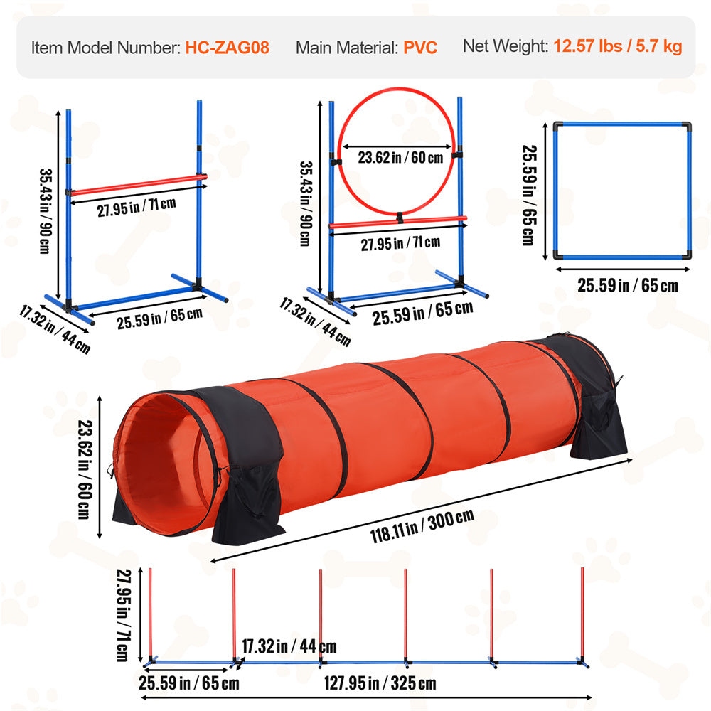 Dog Agility Training Set – 5 in 1 Kit with Tunnel & Hurdles