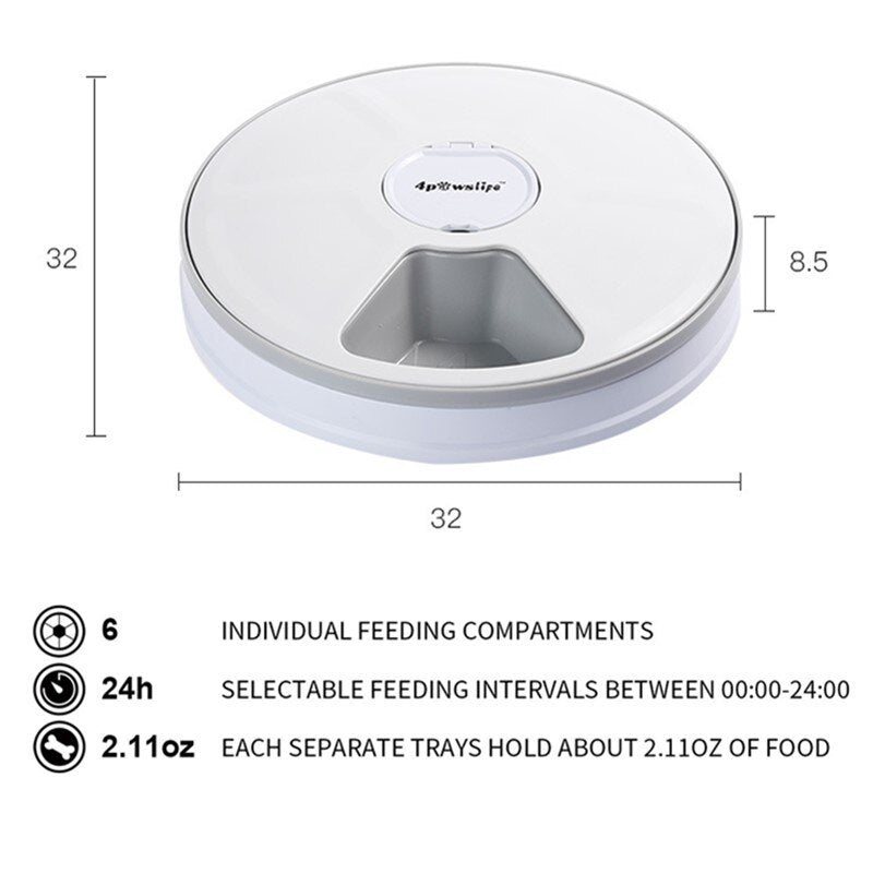 Automatic 6-Meal Smart Pet Feeder | Dogs & Cats Food Dispenser with Timer & Music Reminder
