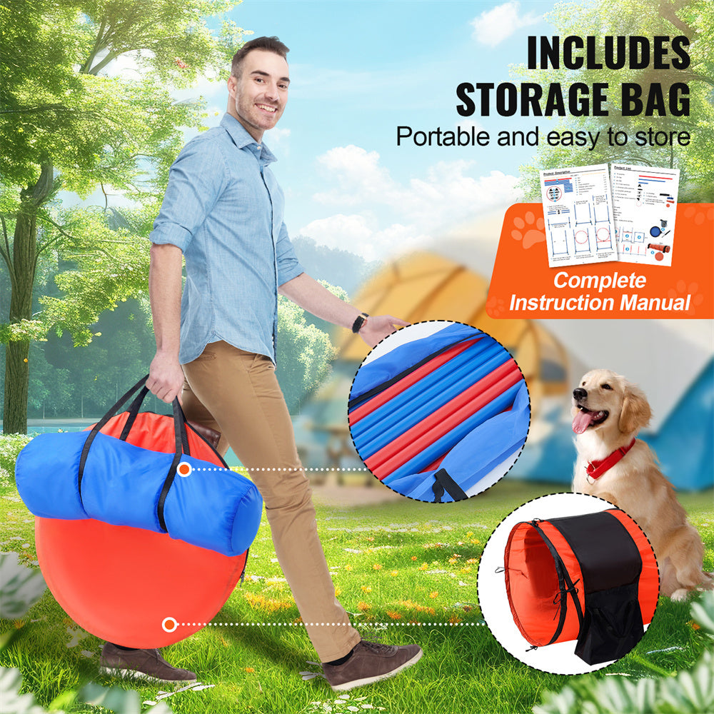 Dog Agility Training Set – 5 in 1 Kit with Tunnel & Hurdles