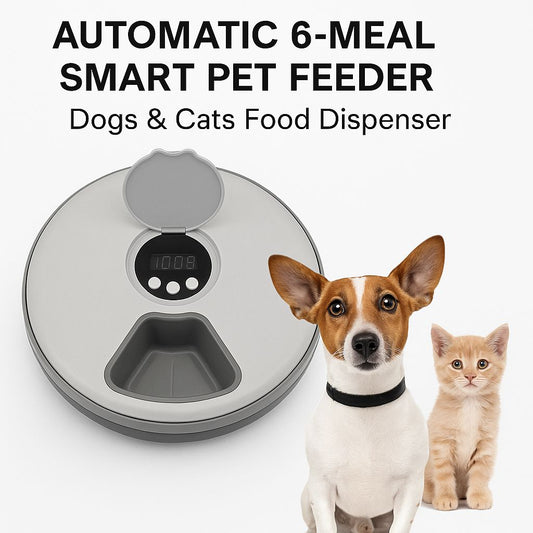 Automatic 6-Meal Smart Pet Feeder | Dogs & Cats Food Dispenser with Timer & Music Reminder